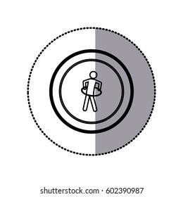 sticker of monochrome pictogram with training in hula hoop in circular frame vector illustration