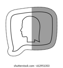 sticker monochrome of rectangular speech with silhouette female head vector illustration
