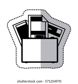sticker monochrome silhouette briefcase and documents office
