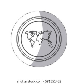 sticker monochrome silhouette circular button with world map vector illustration