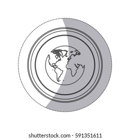 sticker monochrome silhouette circular button with earth world map vector illustration