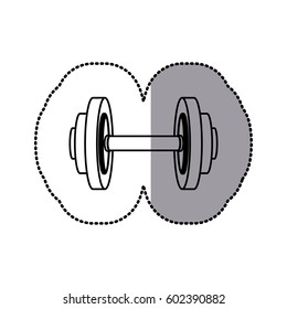 sticker of monochrome silhouette with dumbbell for training in gym vector illustration