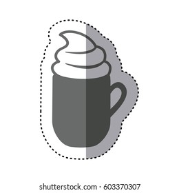 sticker monochrome silhouette mug of cappuccino with cream vector illustration