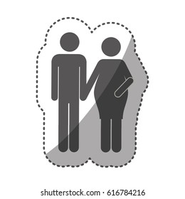 sticker monochrome silhouette pictogram woman pregnant and man vector illustration