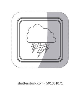 sticker monochrome silhouette square button with cloud with lightnings vector illustration