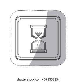 sticker monochrome silhouette square button with pixelated Hourglass pc vector illustration