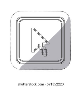 sticker monochrome silhouette square button with pixelated cursor arrow vector illustration