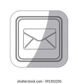sticker monochrome silhouette square button with blank paper envelopes vector illustration