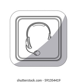 sticker monochrome silhouette square button with headphones vector illustration