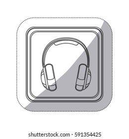 sticker monochrome silhouette square button with music headphones vector illustration