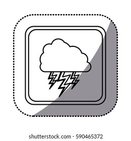 sticker monochrome square frame with cloud with lightnings vector illustration
