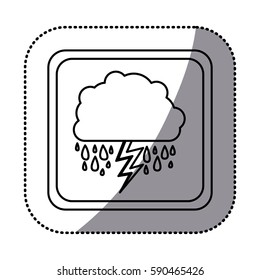 sticker monochrome square frame with cloud with rain and lightning vector illustration