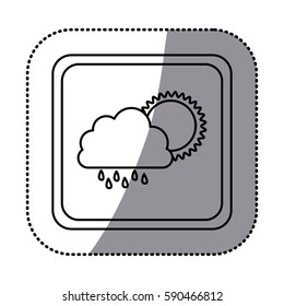 sticker monochrome square frame with cloud with rain and sun vector illustration