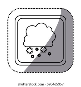 sticker monochrome square frame with cumulus of clouds and snow fall vector illustration