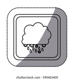 sticker monochrome square frame with cumulus of clouds with rain vector illustration