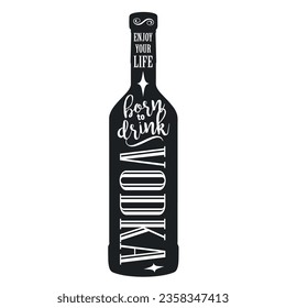 Sticker monochrome vodka bottle silhouette for advertising of strong alcoholic products manufacturer or liquor store vector illustration