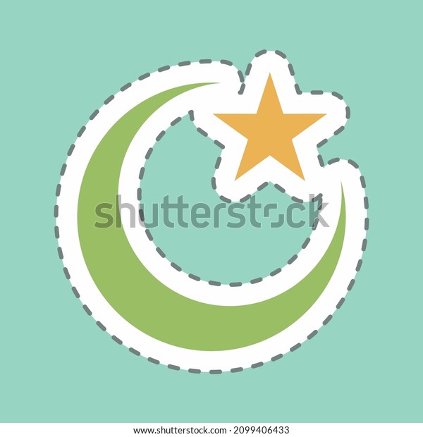 Sticker Moon and Star - Line Cut - Simple\
illustration,Design Icon vector, Good for prints, posters,\
advertisements, announcements, info graphics,\
etc.