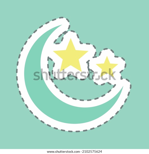 Sticker Moon and Stars, Line Cut -\
Simple illustration,Design template vector, Good for prints,\
posters, advertisements, announcements, info graphics,\
etc.