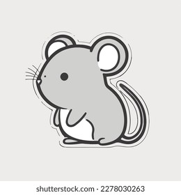 Sticker Mouse white outline. flat vector illustration