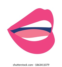 sticker of mouth and pink lips vector illustration design