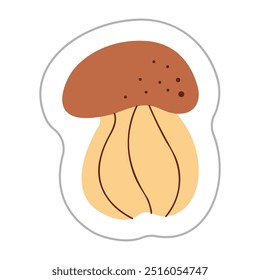 Sticker with mushroom. Color flat vector illustration.