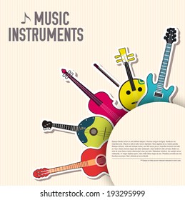 sticker music instruments background concept. Vector illustrator