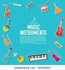 sticker music instruments background concept. Vector illustrator