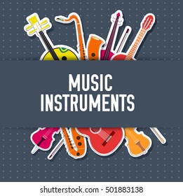 sticker music instruments background concept. Vector illustrator