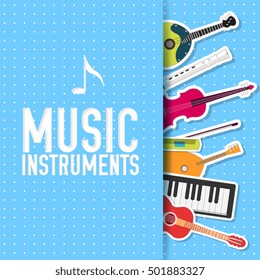 sticker music instruments background concept. Vector illustrator