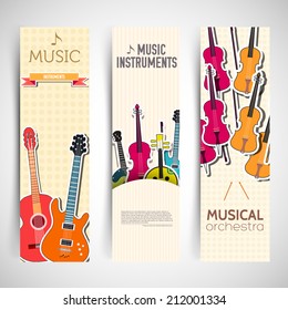sticker music instruments vertical banners concept. Vector illustrator design