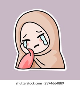 sticker of a Muslim woman who is crying