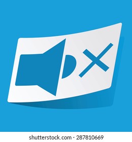 Sticker with muted sound icon, isolated on blue