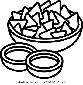 sticker of nachos in bowl with cartoon style