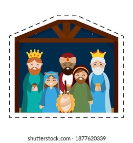 Sticker of a nativity cartoon. Christmas character - Vector illustration