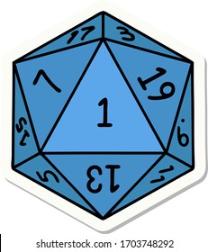 sticker of a natural 1 D20 dice roll