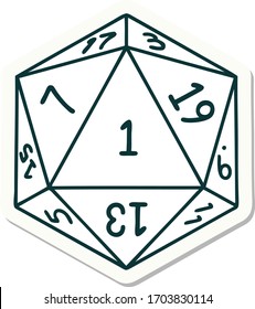 sticker of a natural 1 D20 dice roll