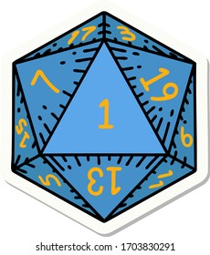 sticker of a natural 1 D20 dice roll