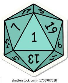 sticker of a natural 1 D20 dice roll