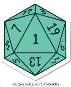 sticker of a natural 1 D20 dice roll