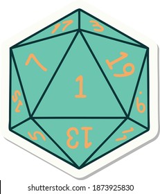 sticker of a natural 1 D20 dice roll