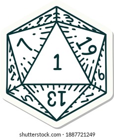 sticker of a natural 1 D20 dice roll