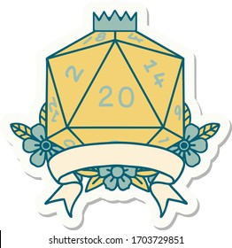 sticker of a natural 20 critical hit D20 dice roll