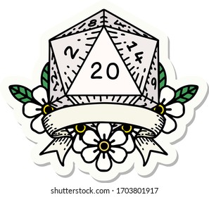 sticker of a natural 20 critical hit D20 dice roll