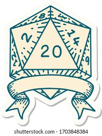 sticker of a natural 20 critical hit D20 dice roll