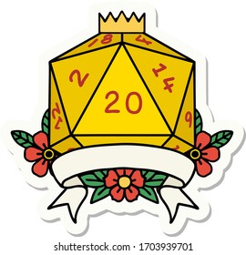 sticker of a natural 20 critical hit D20 dice roll