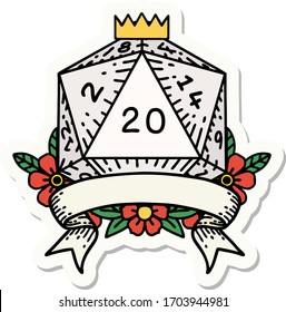 sticker of a natural 20 critical hit D20 dice roll