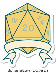 sticker of a natural 20 critical hit D20 dice roll