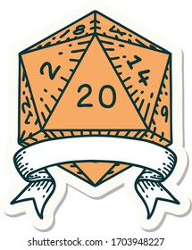 sticker of a natural 20 critical hit D20 dice roll