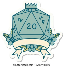 sticker of a natural 20 critical hit D20 dice roll