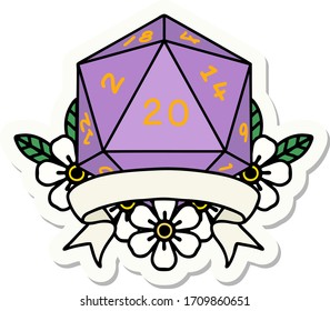sticker of a natural 20 critical hit D20 dice roll